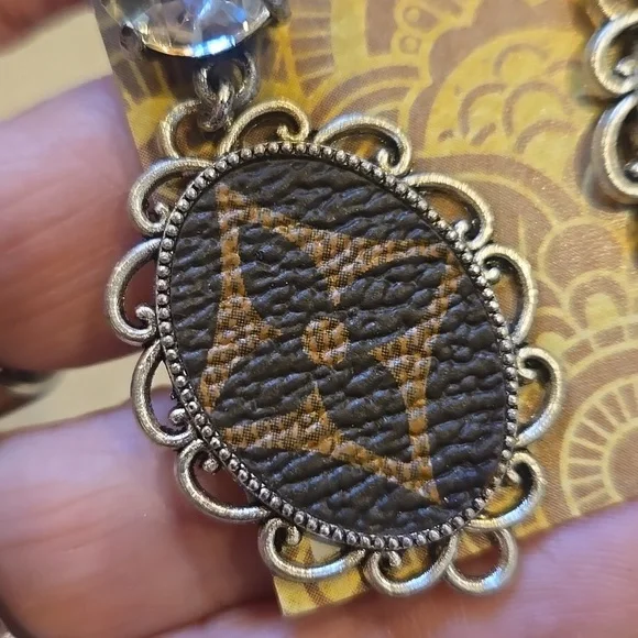 Upcycled Designer Inspired Handmade Dangle Earrings - Picture 4 of 8